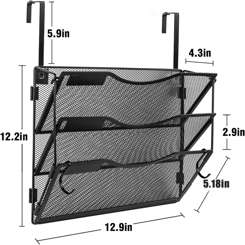 BOHDK Wall File Organizer 3 Pockets, Mail Organizer, Hanging Folder Holder, Foldable | Hanging or Wall Mounted | Label Panel | 2 Hooks | Office Home School Organizer, Black - Image 3